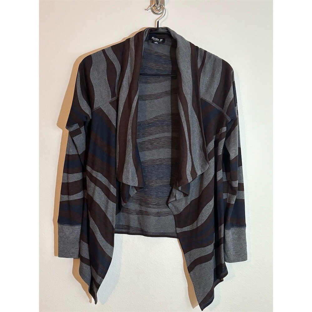 Allen B. by Allen Schwartz Cardigan Sweater Womens M Gray Black Striped